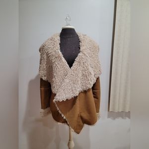 Latte Black Faux Suede Sherpa Cascade Jacket L